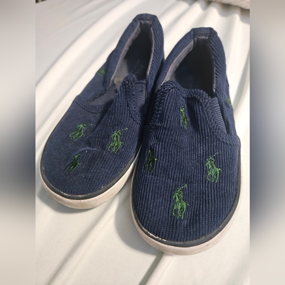 Little Boy's Ralph Lauren Blue Corduroy Slip On Sneakers